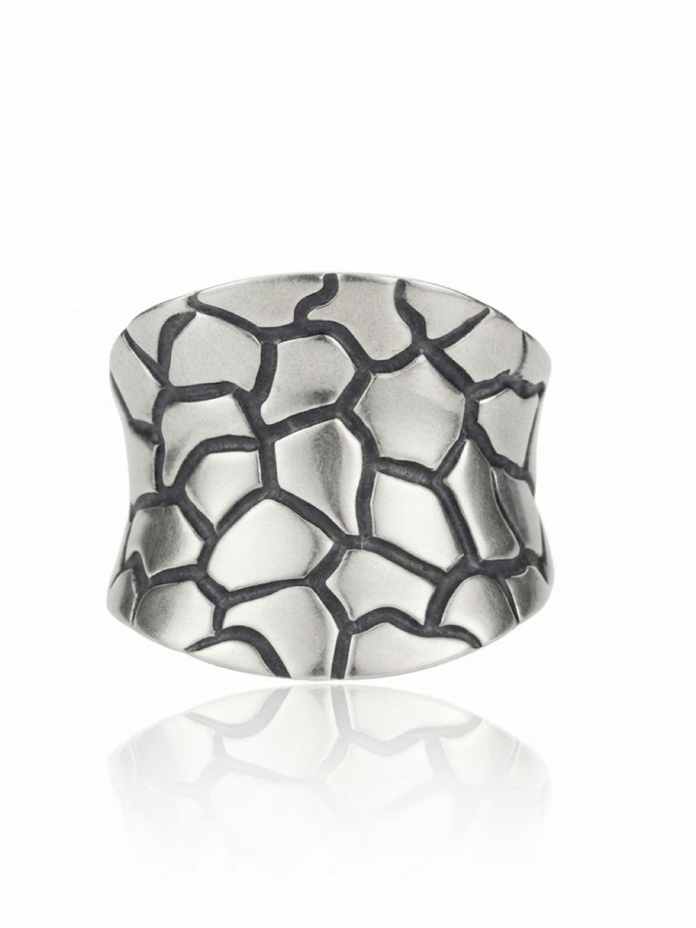 Vintage Bali Style 925 Sterling Silver Pebble Statement Wide Band Ring 8.5